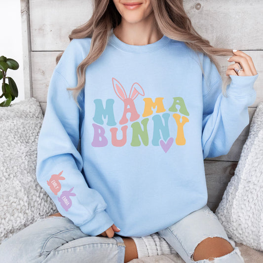 Personalized Mama Bunny Sweatshirt with Kids' Names on the Sleeve