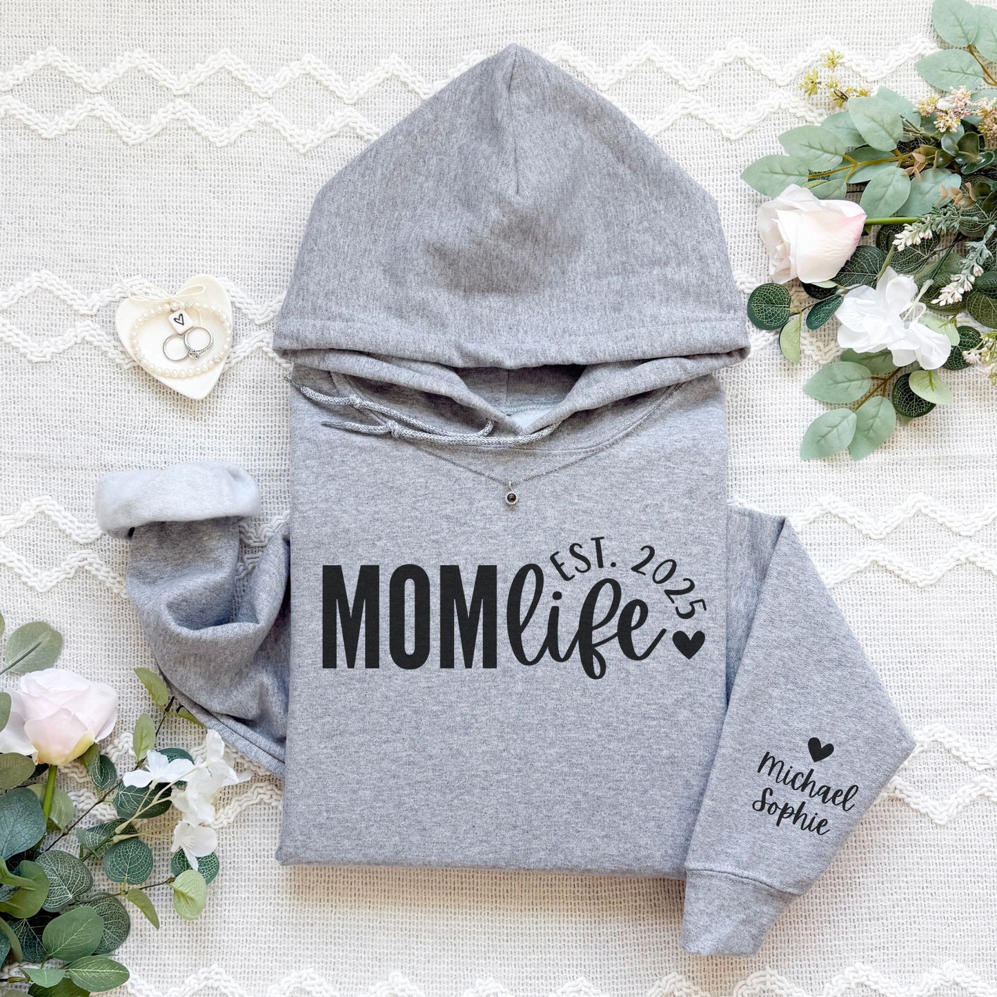 Personalized Mom Life Hoodie With Kids Names On Sleeve