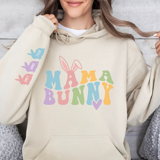 Personalized Mama Bunny Hoodie with Kids' Names on the Sleeve