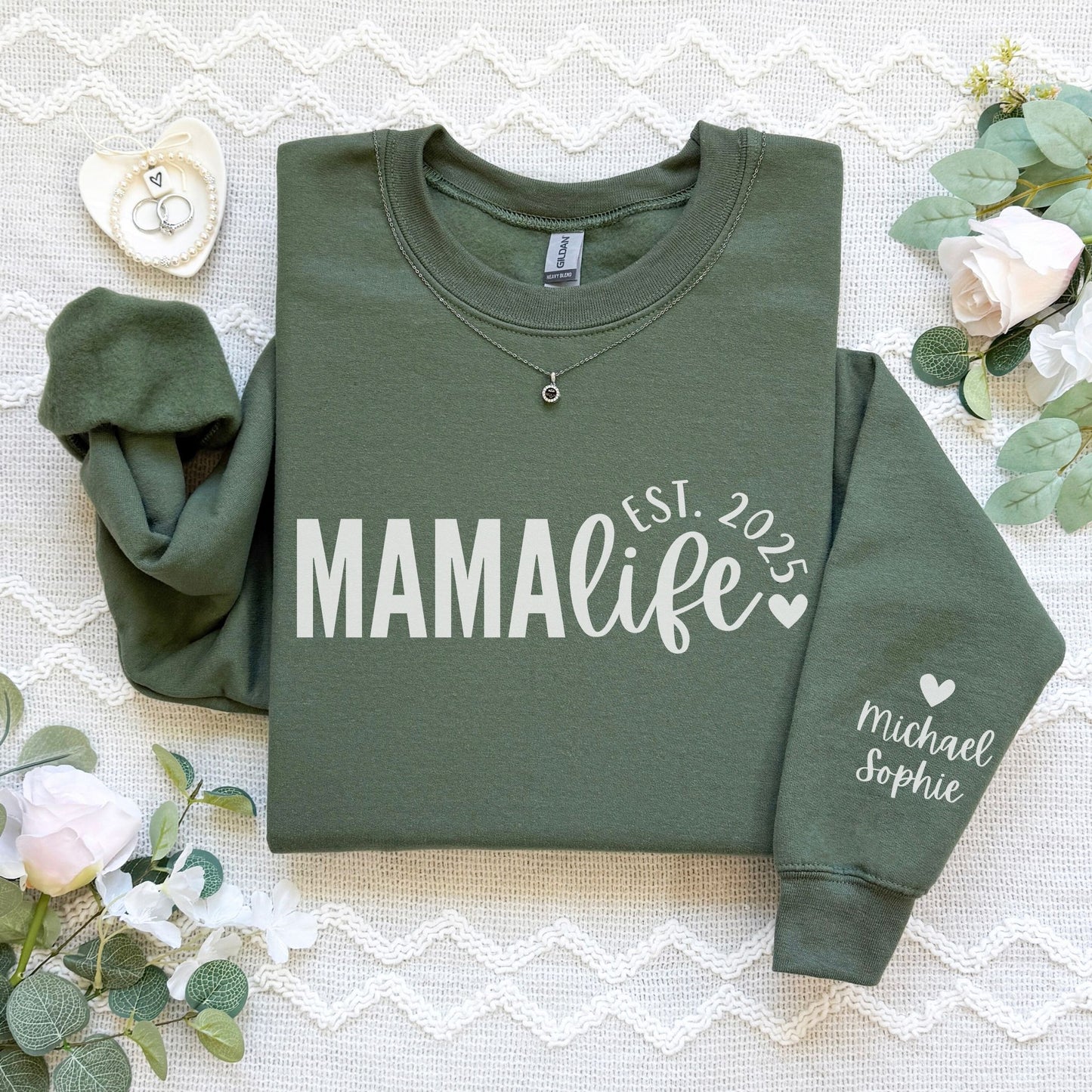 Personalized Mama Life Sweatshirt With Kids' Names On Sleeve