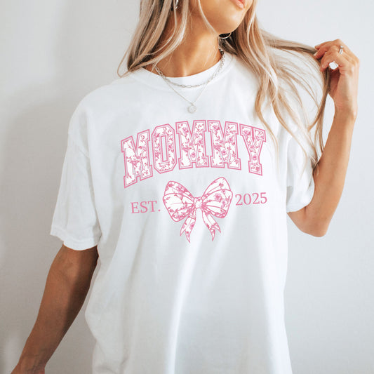 Personalized Mommy Est. Year Floral Bow T-Shirt