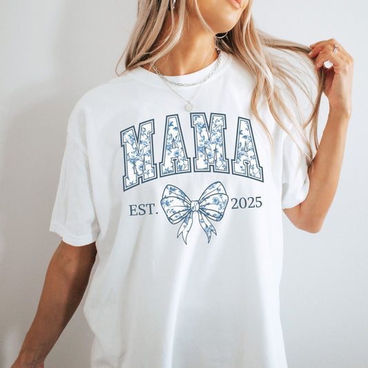 Personalized Mama Est. Year Floral Bow T-Shirt