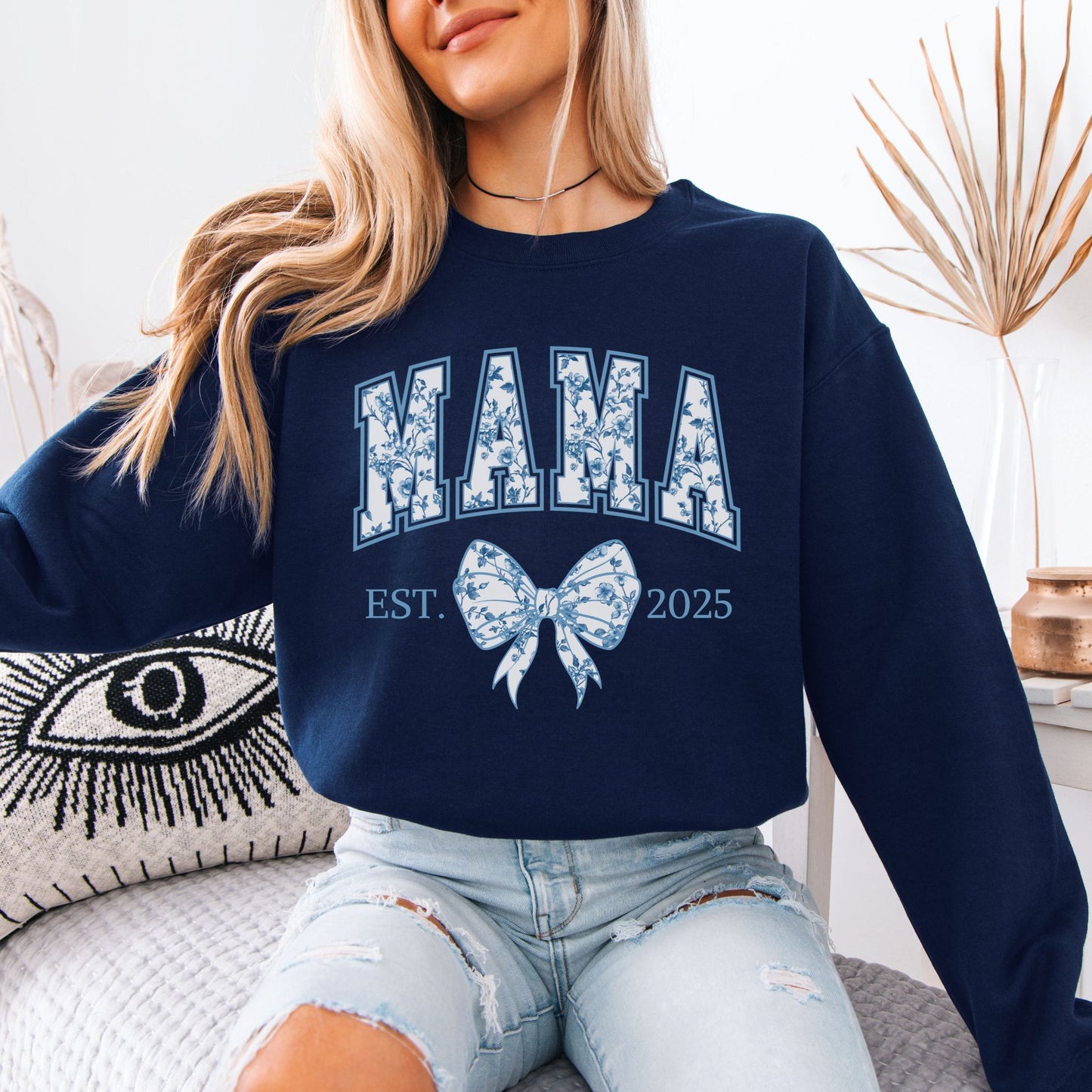 Personalized Mama Est. Year Floral Bow Sweatshirt