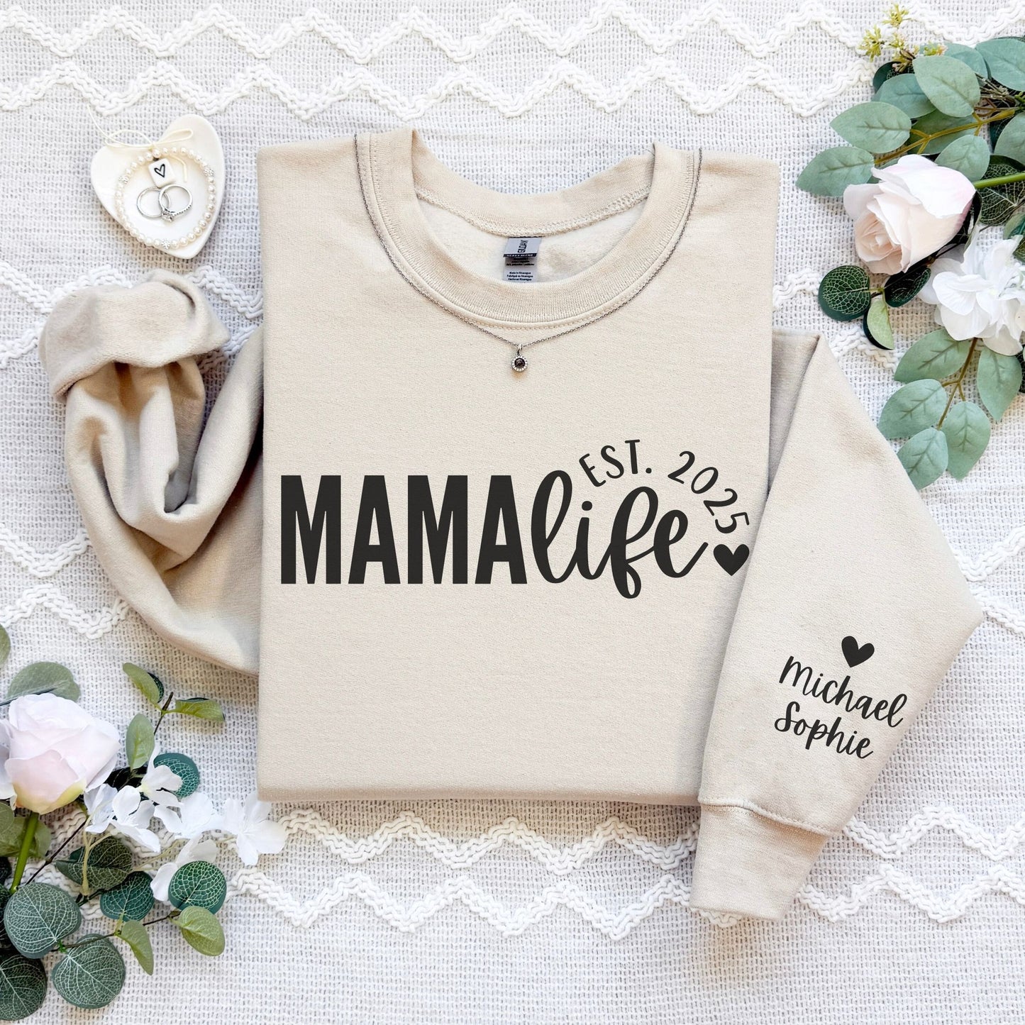 Personalized Mama Life Sweatshirt With Kids' Names On Sleeve