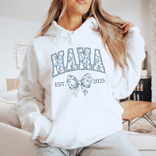Personalized Mama Est. Year Floral Bow Hoodie