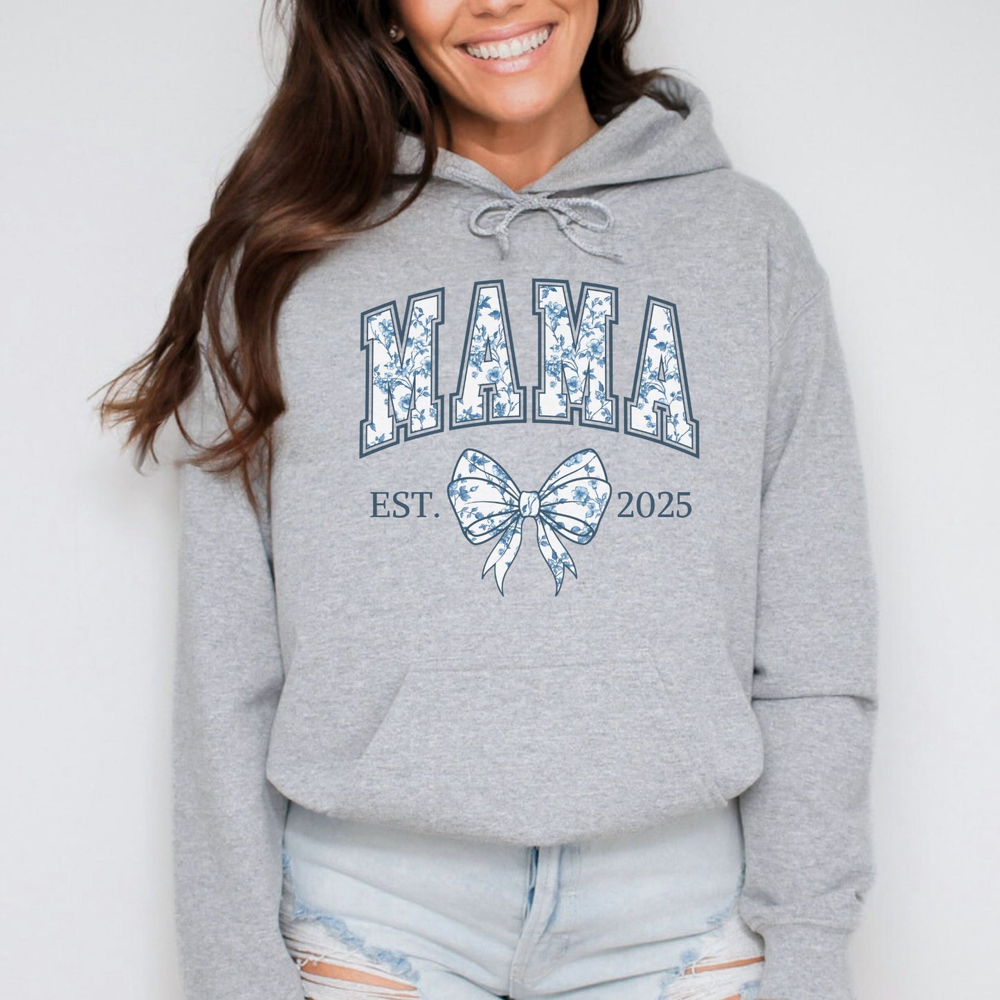 Personalized Mama Est. Year Floral Bow Hoodie