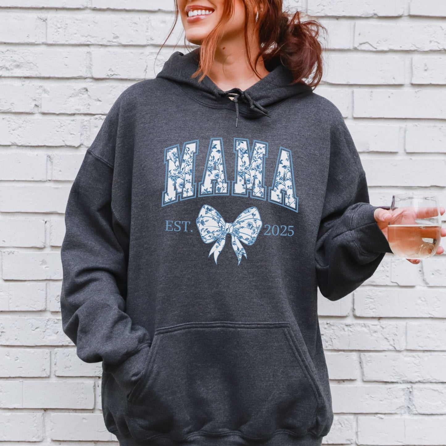 Personalized Mama Est. Year Floral Bow Hoodie