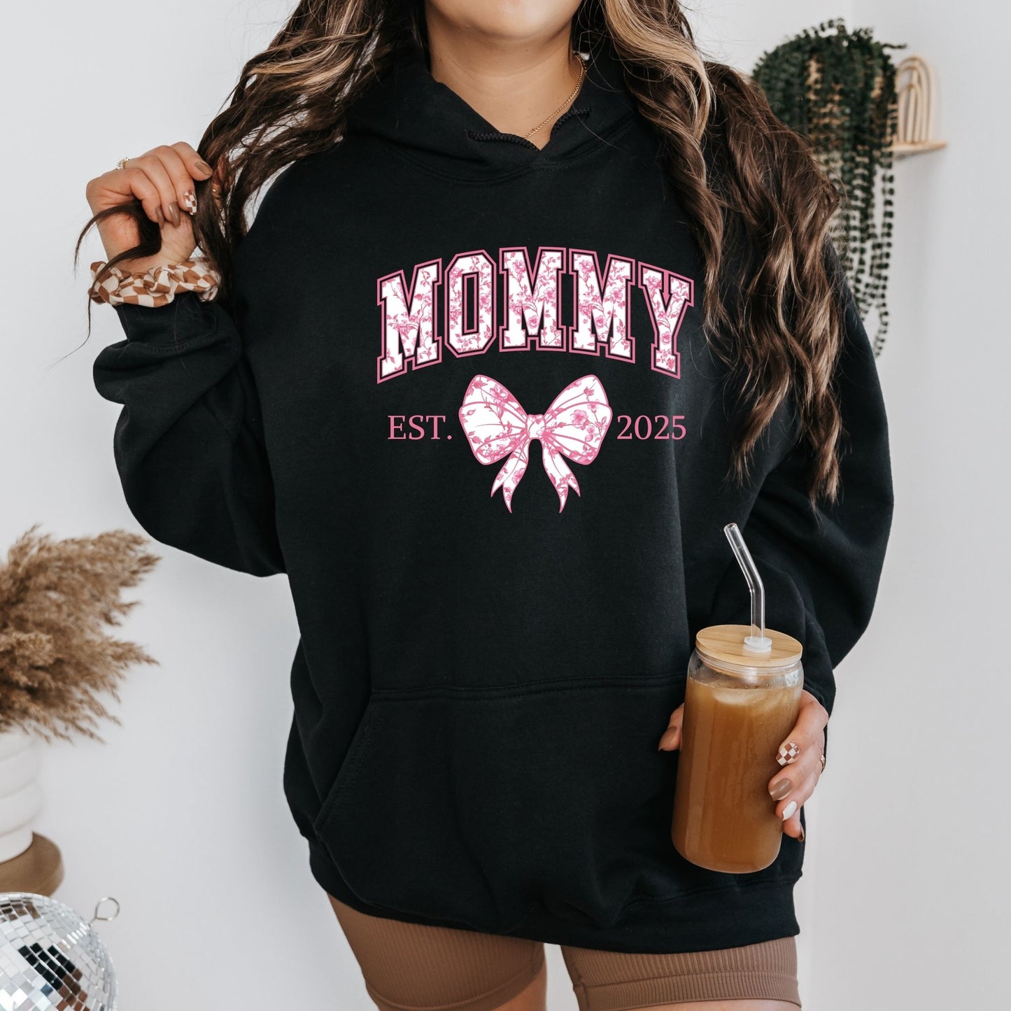 Personalized Mommy Est. Year Floral Bow Hoodie