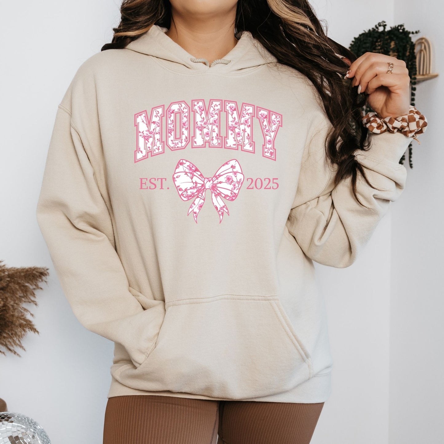Personalized Mommy Est. Year Floral Bow Hoodie