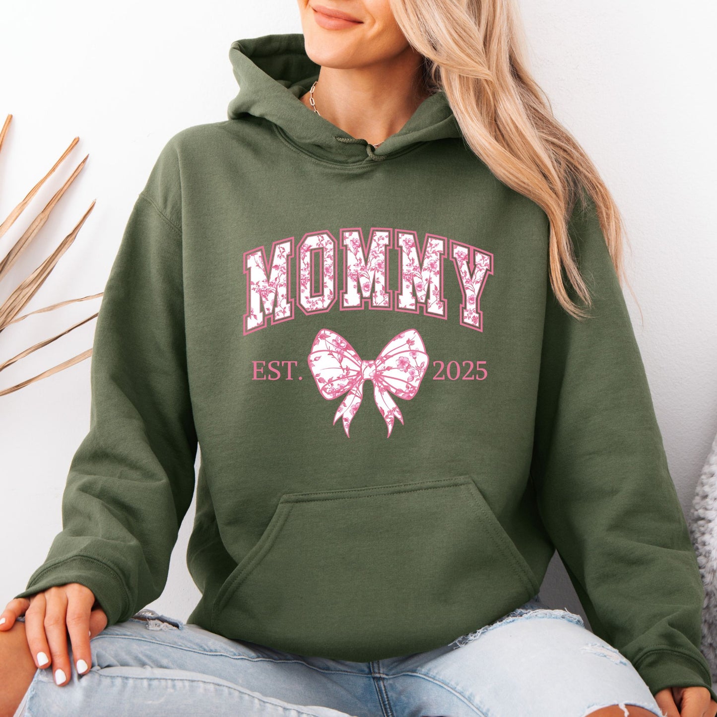 Personalized Mommy Est. Year Floral Bow Hoodie