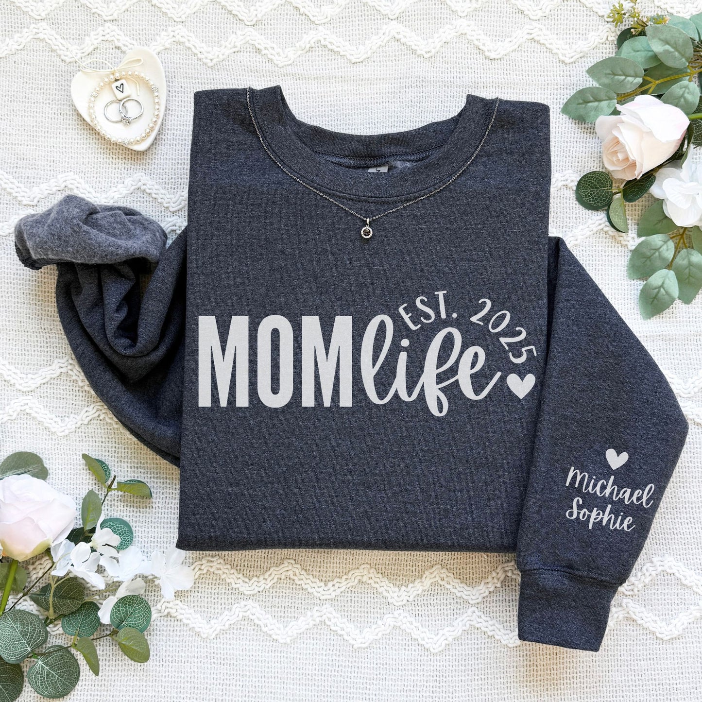 Personalized Mom Life Sweatshirt With Kids' Names On Sleeve
