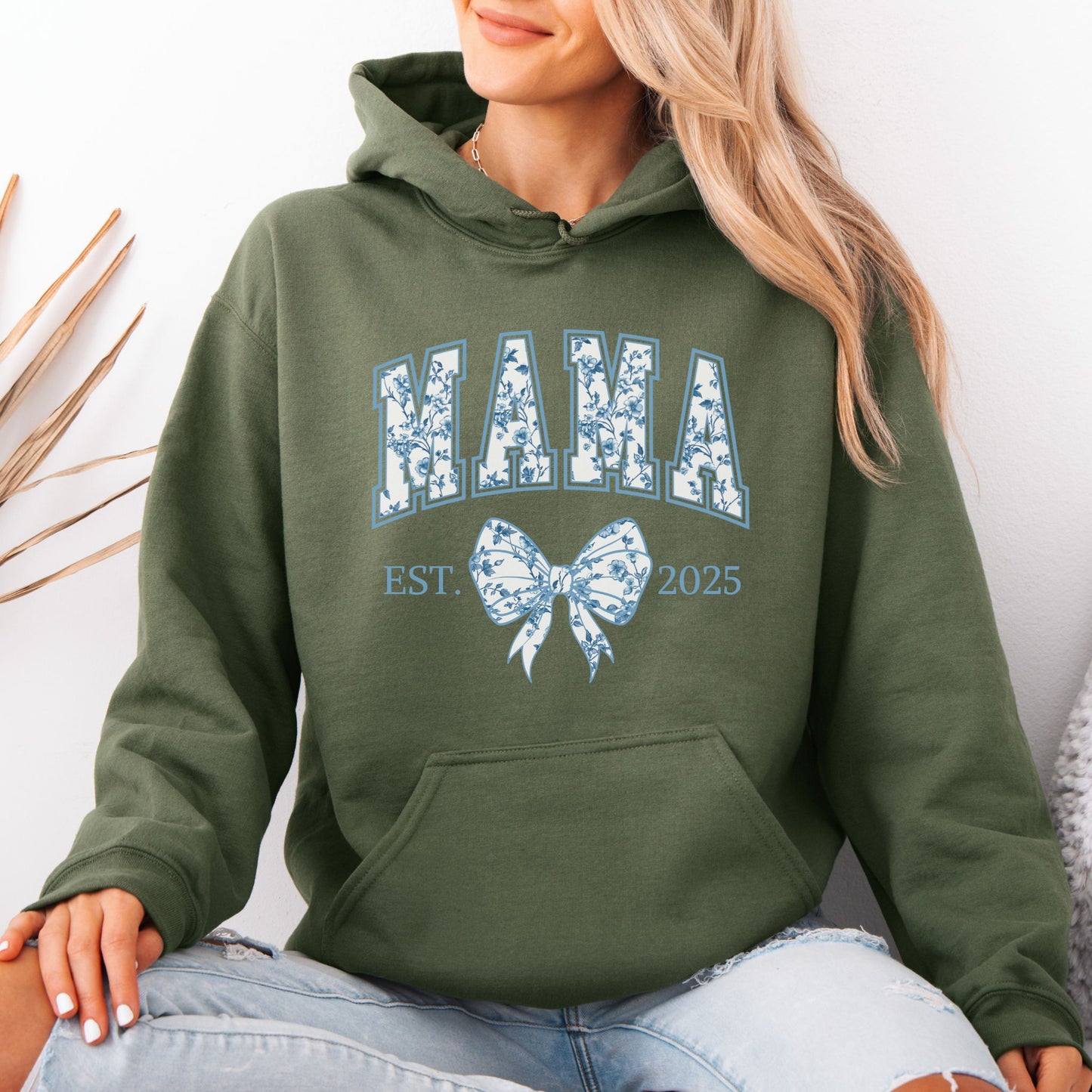 Personalized Mama Est. Year Floral Bow Hoodie