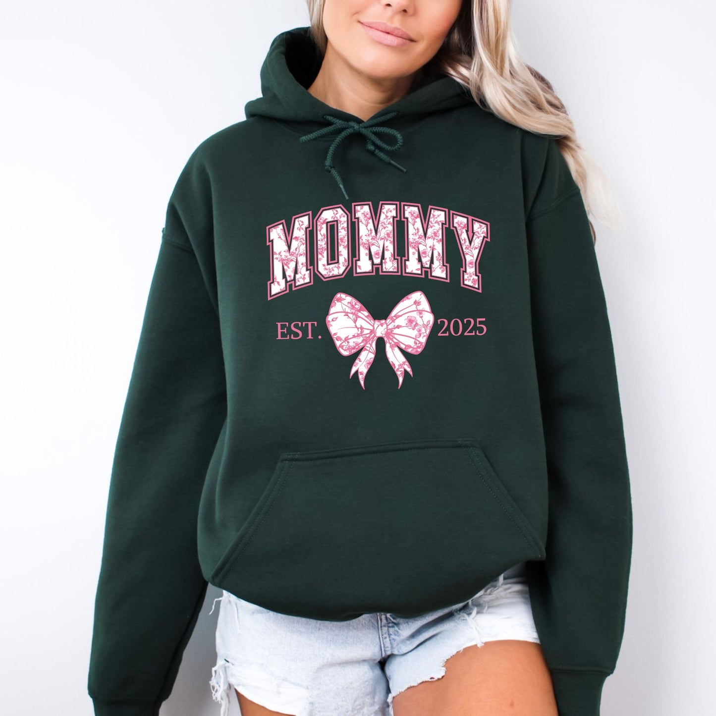 Personalized Mommy Est. Year Floral Bow Hoodie