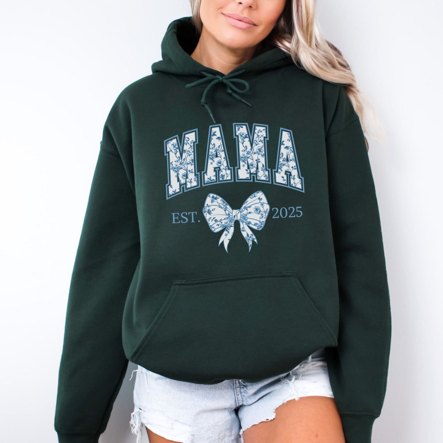 Personalized Mama Est. Year Floral Bow Hoodie