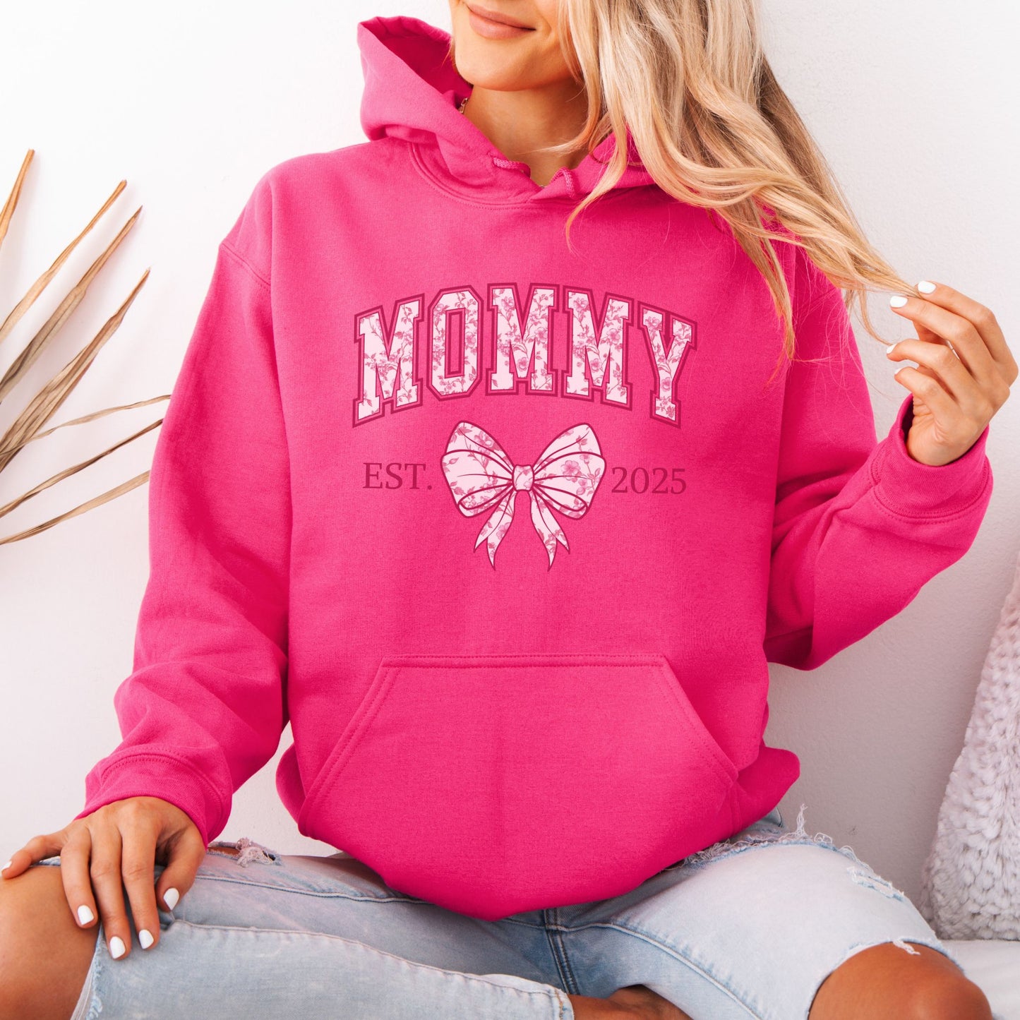 Personalized Mommy Est. Year Floral Bow Hoodie