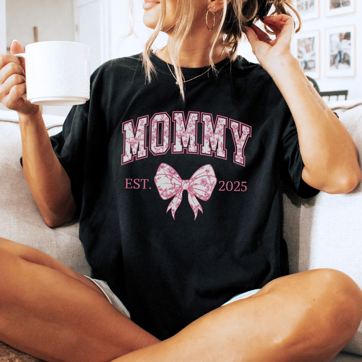 Personalized Mommy Est. Year Floral Bow T-Shirt