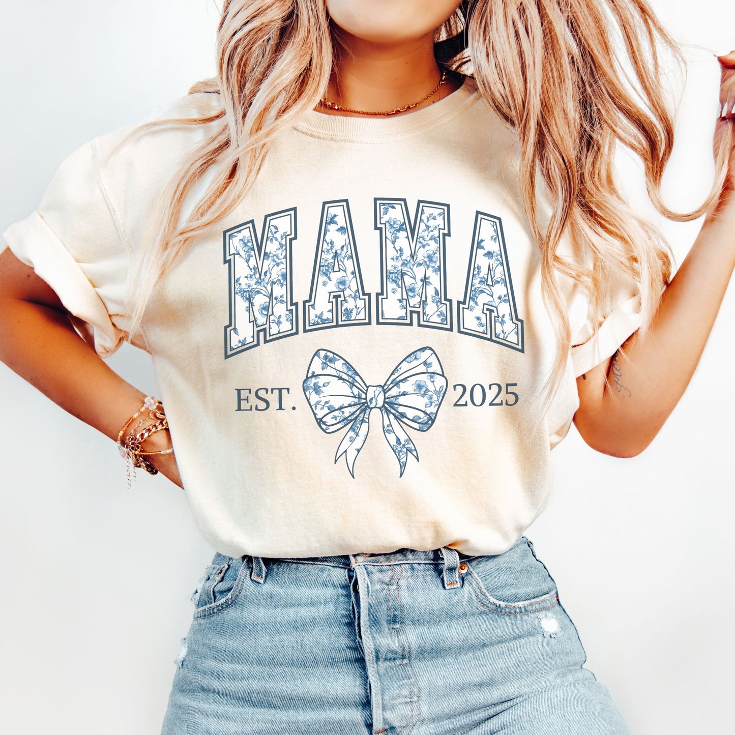 Personalized Mama Est. Year Floral Bow T-Shirt