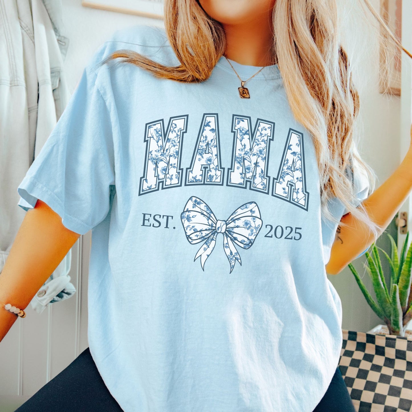 Personalized Mama Est. Year Floral Bow T-Shirt