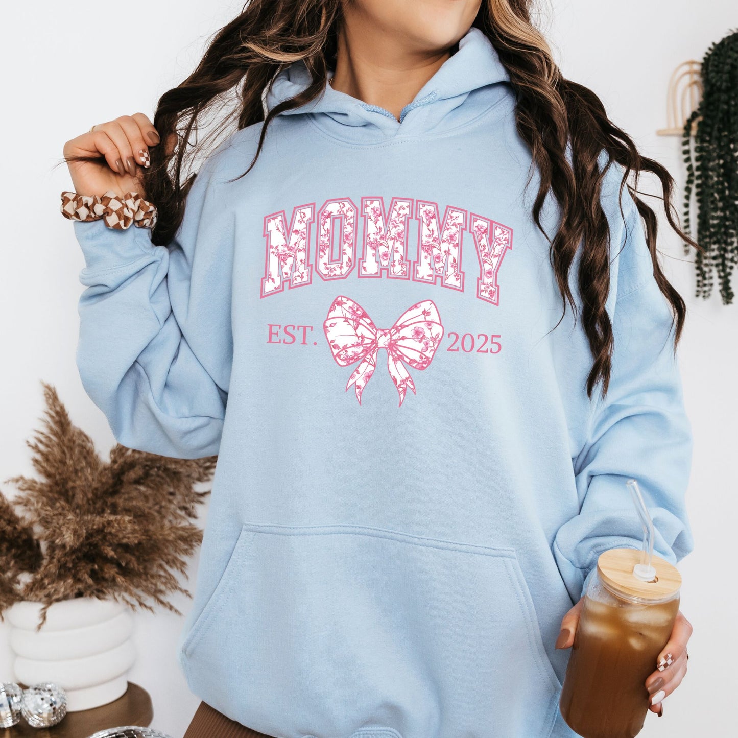 Personalized Mommy Est. Year Floral Bow Hoodie