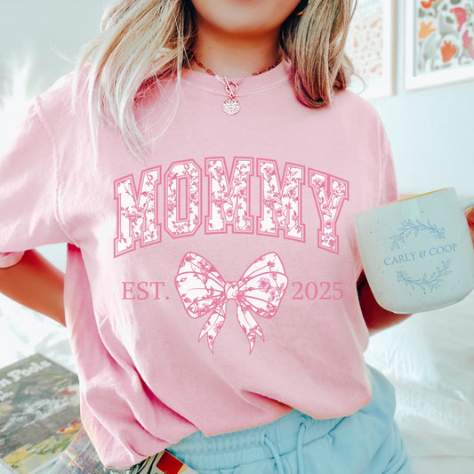 Personalized Mommy Est. Year Floral Bow T-Shirt