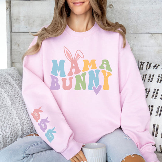 Personalized Mama Bunny Sweatshirt with Kids' Names on the Sleeve