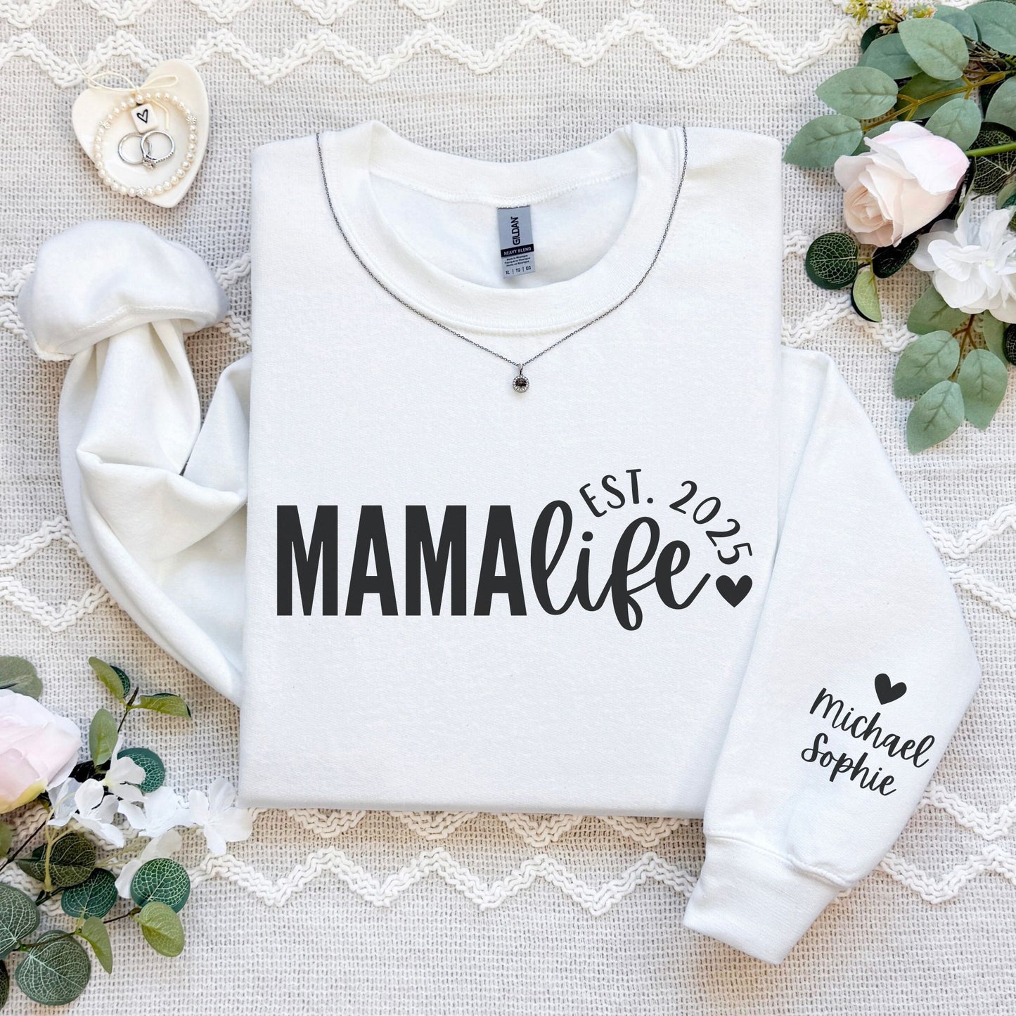 Personalized Mama Life Sweatshirt With Kids' Names On Sleeve