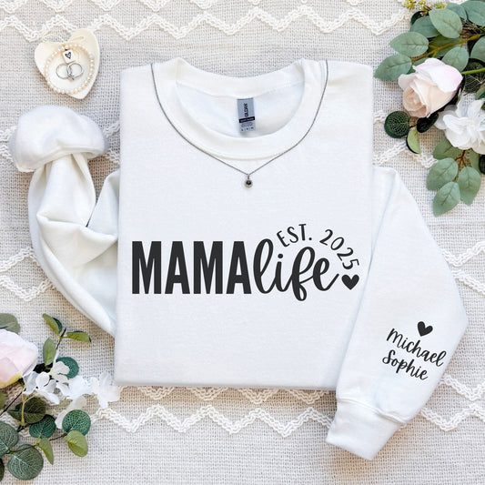 Personalized Mama Life Sweatshirt With Kids' Names On Sleeve