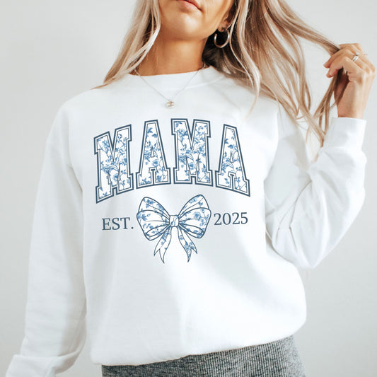 Personalized Mama Est. Year Floral Bow Sweatshirt