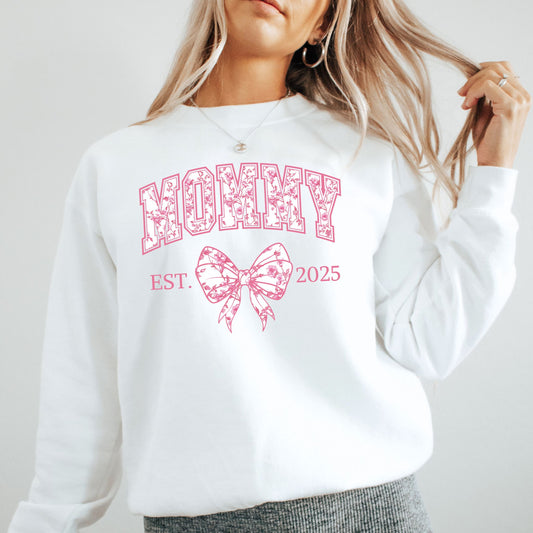 Personalized Mommy Est. Year Floral Bow Sweatshirt