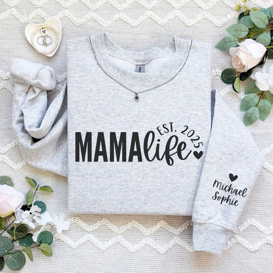 Personalized Mama Life Sweatshirt With Kids' Names On Sleeve