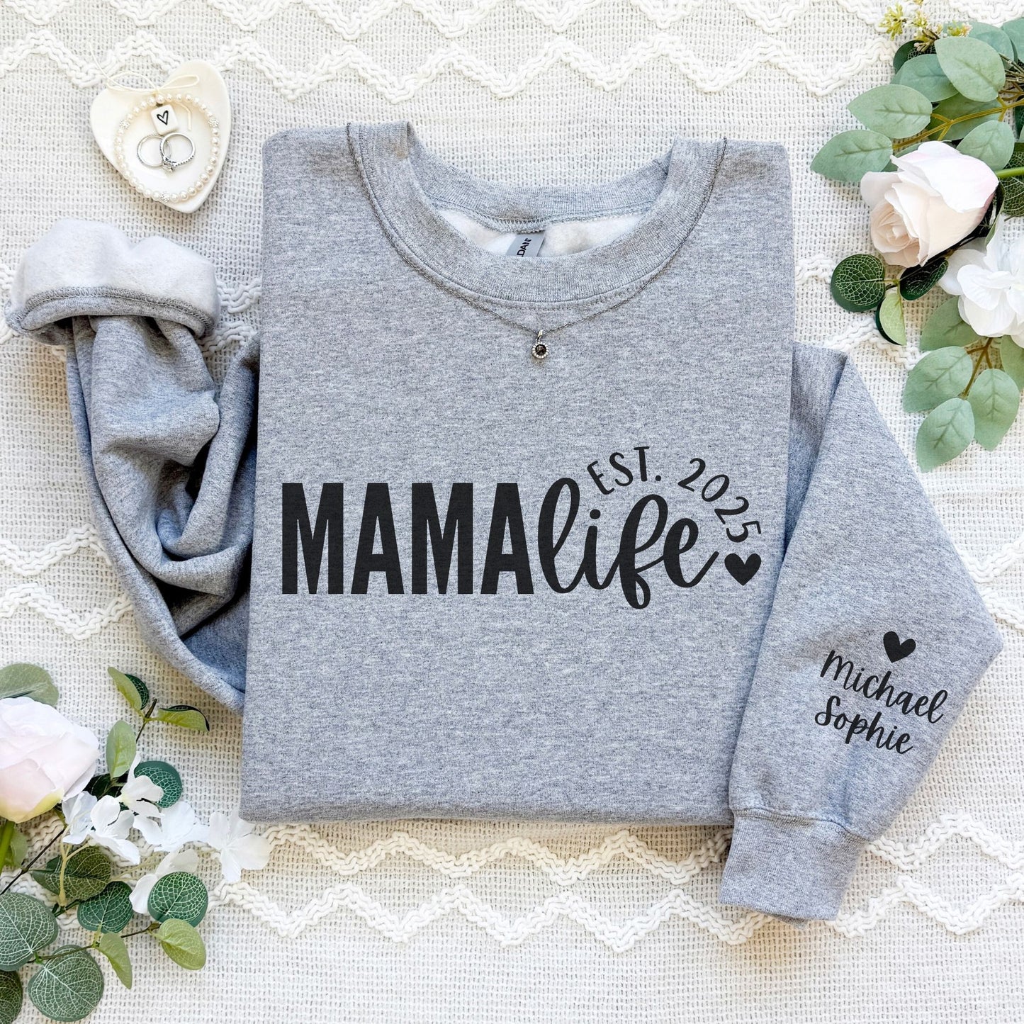 Personalized Mama Life Sweatshirt With Kids' Names On Sleeve