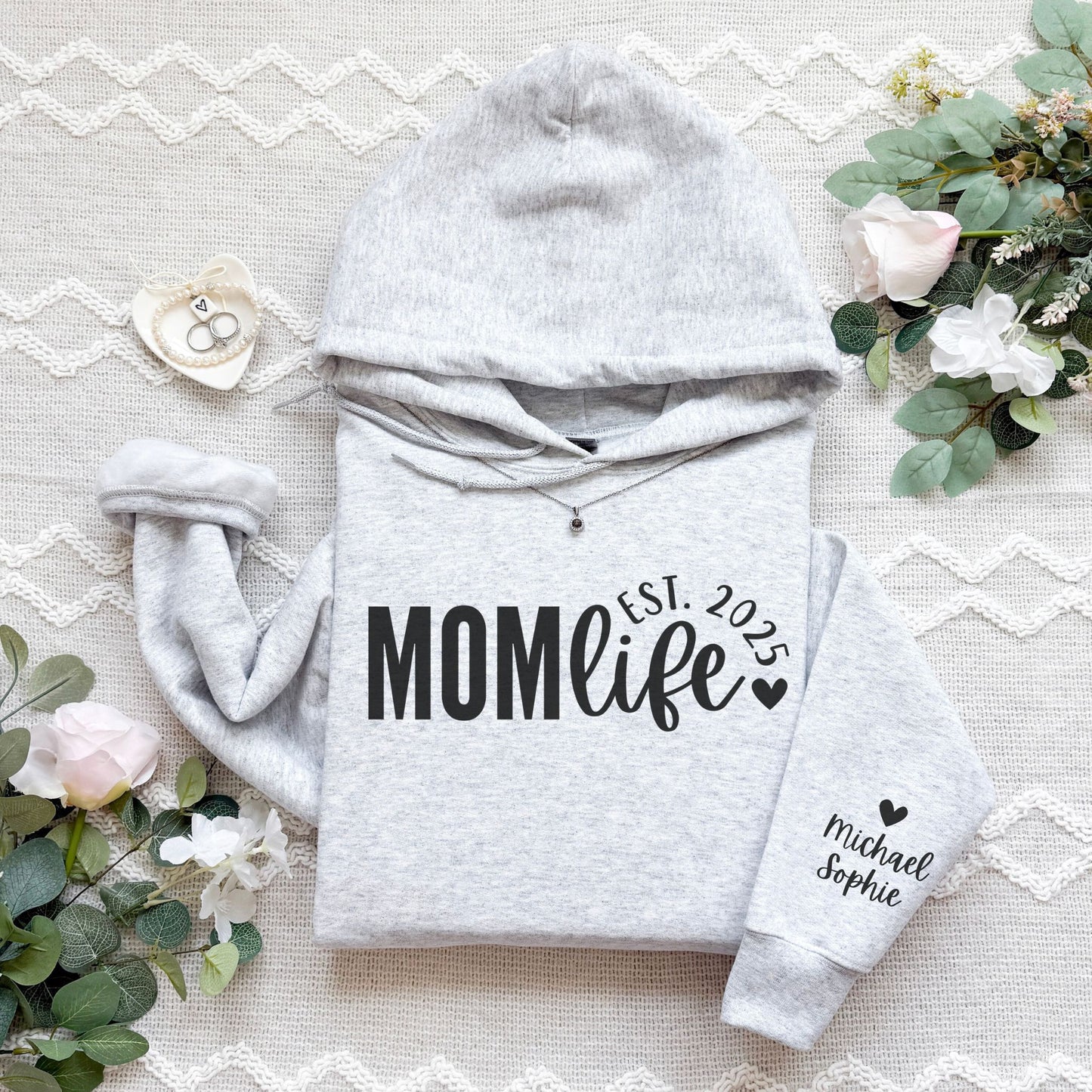 Personalized Mom Life Hoodie With Kids Names On Sleeve