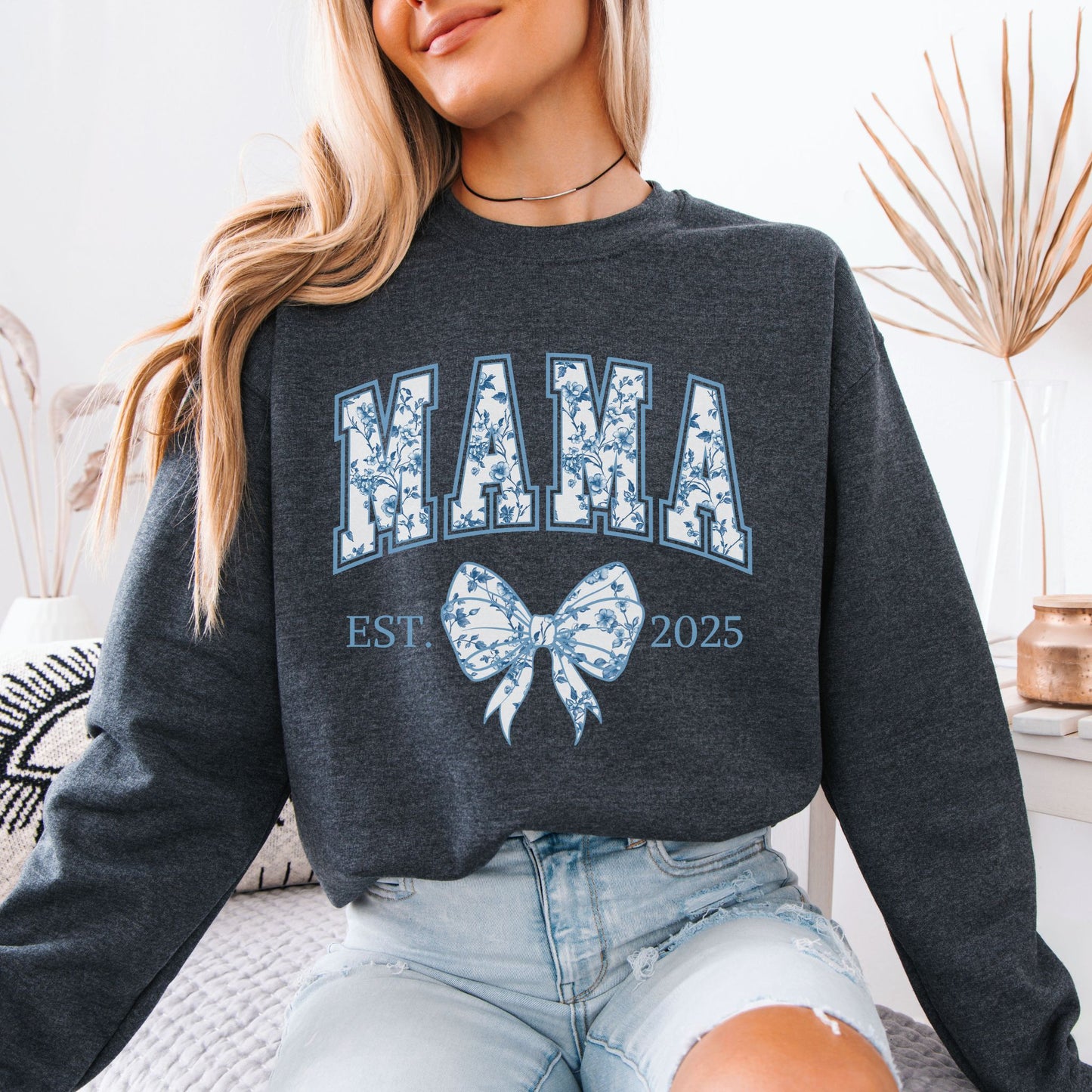 Personalized Mama Est. Year Floral Bow Sweatshirt