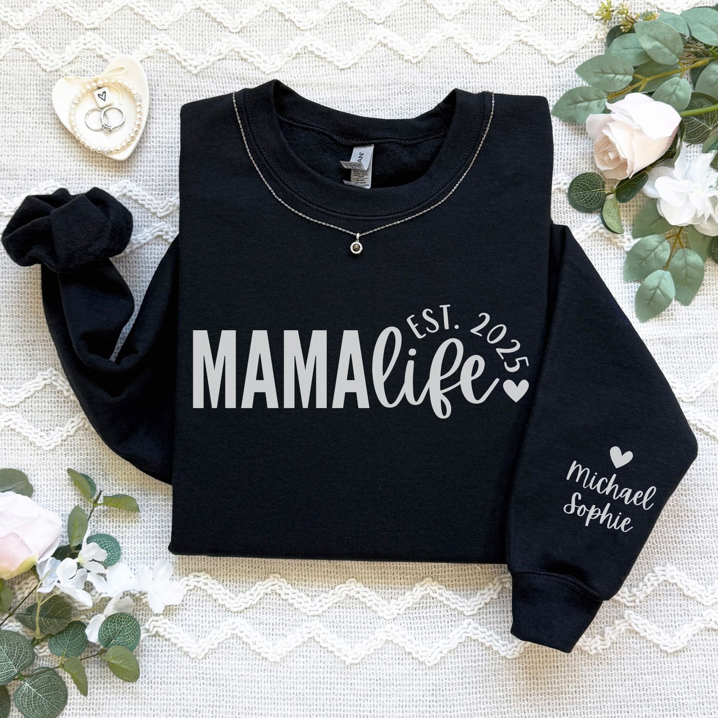 Personalized Mama Life Sweatshirt With Kids' Names On Sleeve