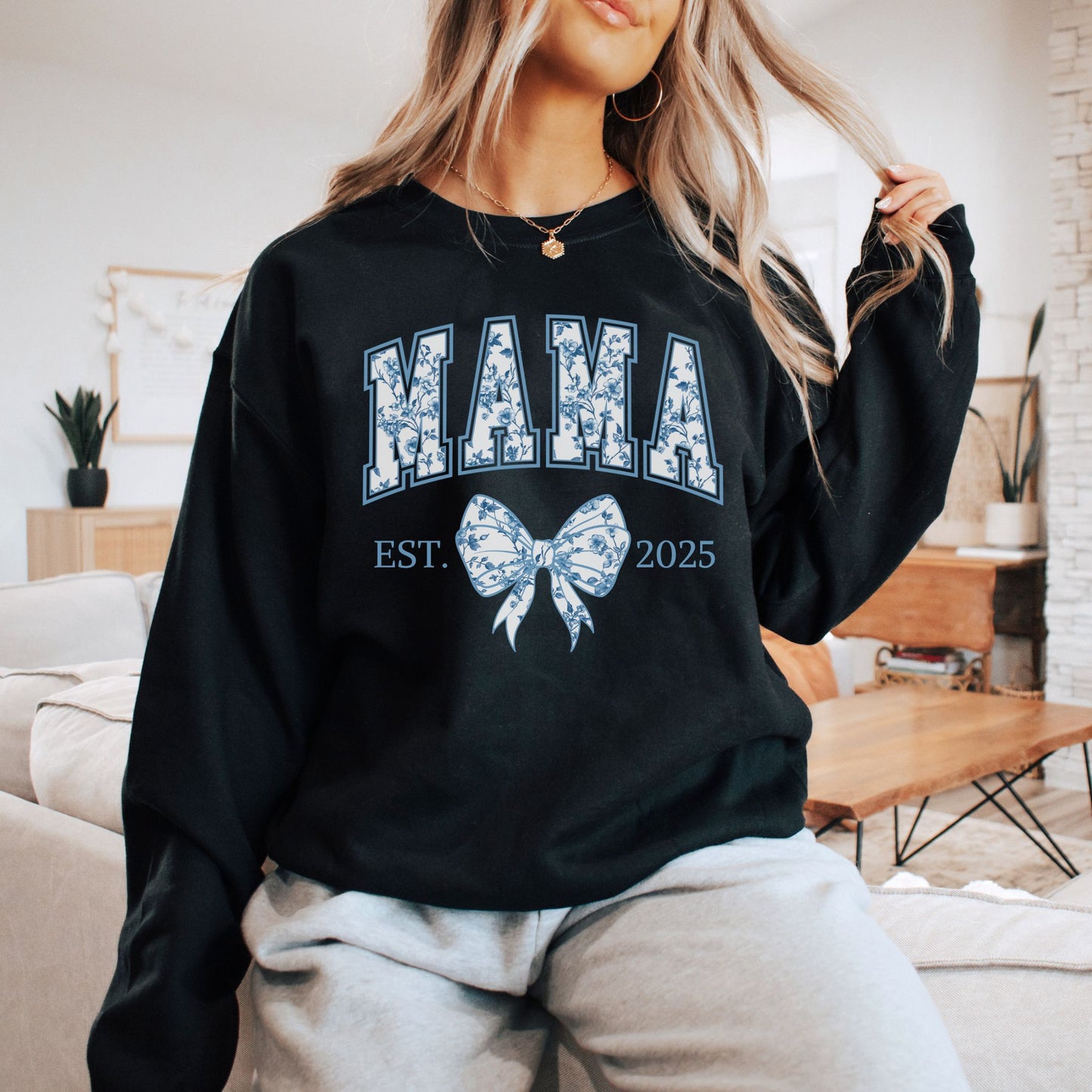 Personalized Mama Est. Year Floral Bow Sweatshirt
