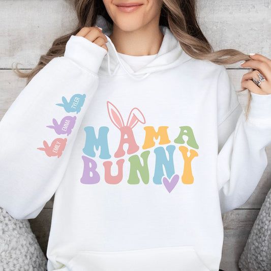 Personalized Mama Bunny Hoodie with Kids' Names on the Sleeve