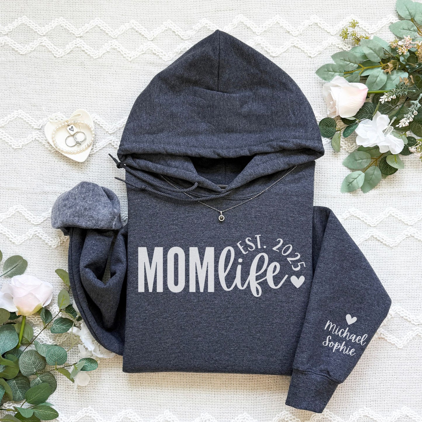 Personalized Mom Life Hoodie With Kids Names On Sleeve