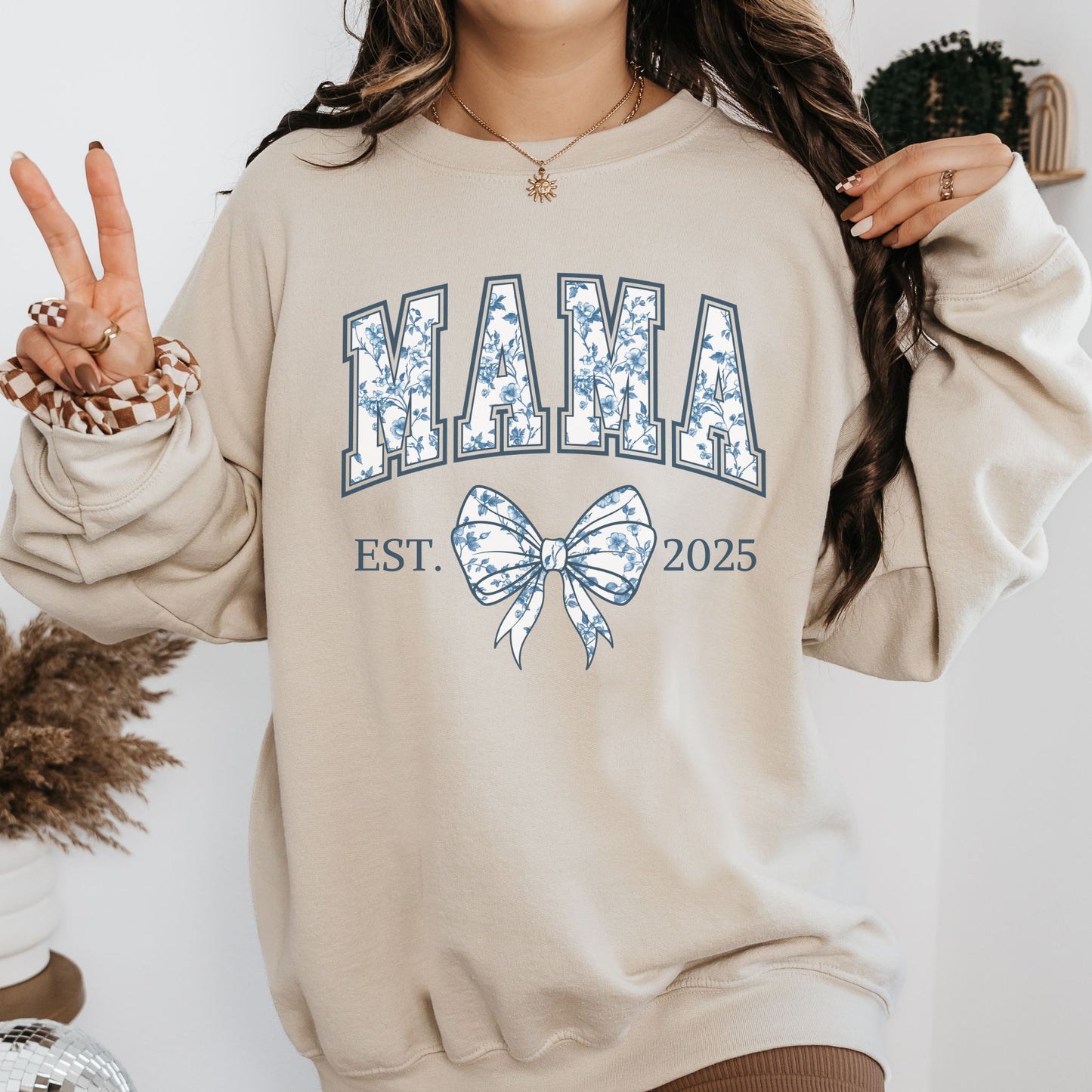 Personalized Mama Est. Year Floral Bow Sweatshirt