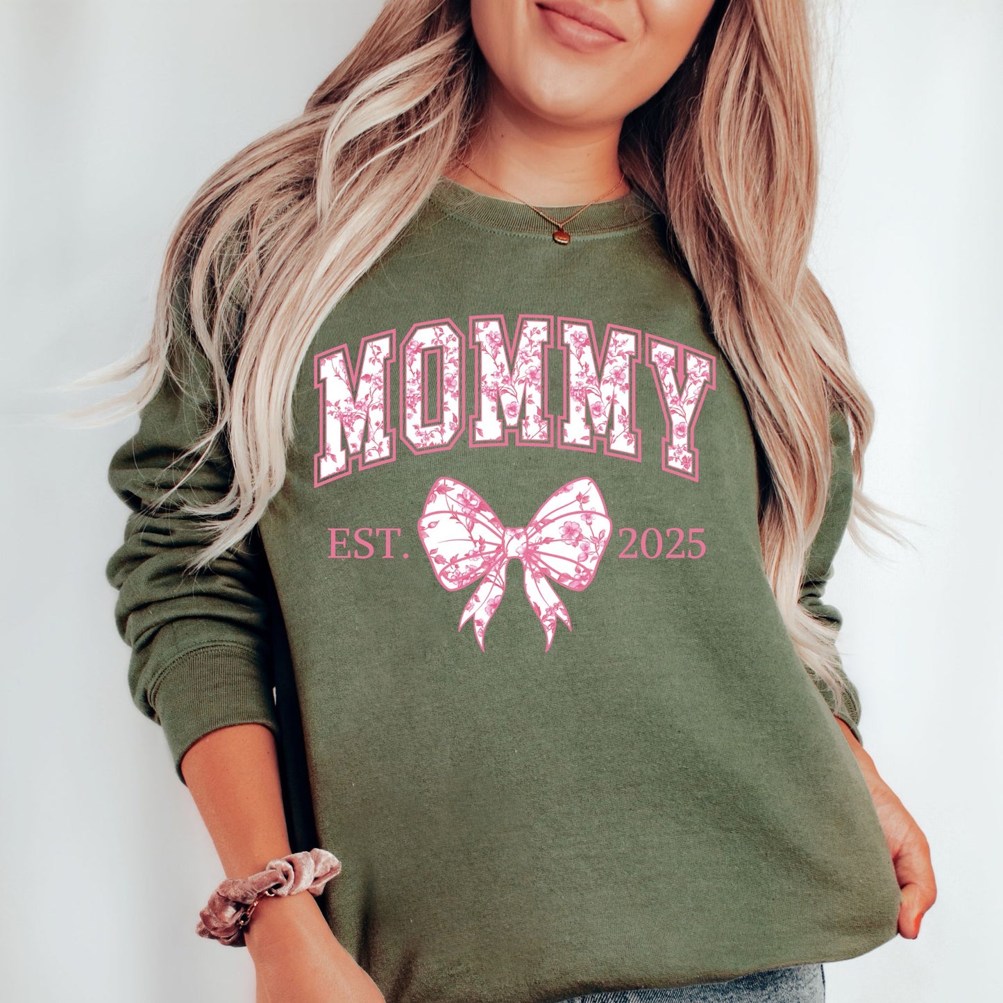 Personalized Mommy Est. Year Floral Bow Sweatshirt
