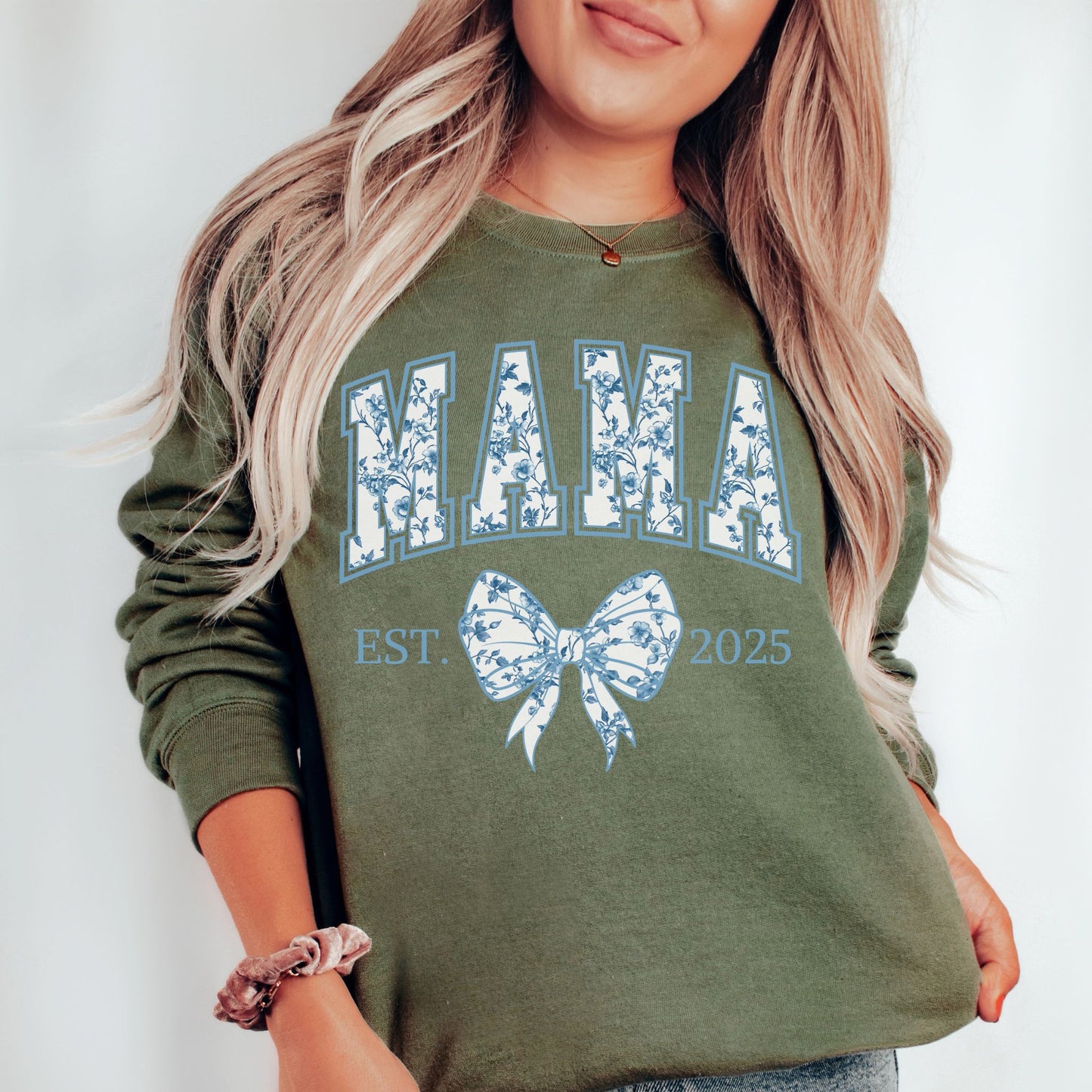 Personalized Mama Est. Year Floral Bow Sweatshirt