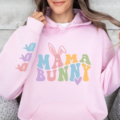 Personalized Mama Bunny Hoodie with Kids' Names on the Sleeve