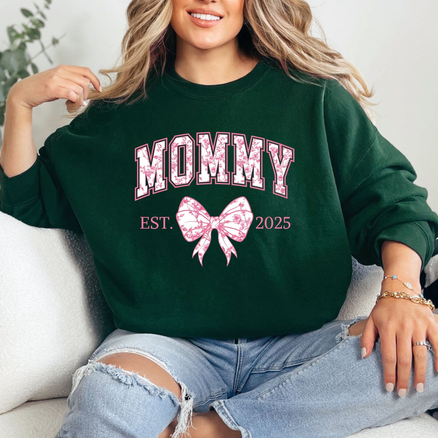 Personalized Mommy Est. Year Floral Bow Sweatshirt