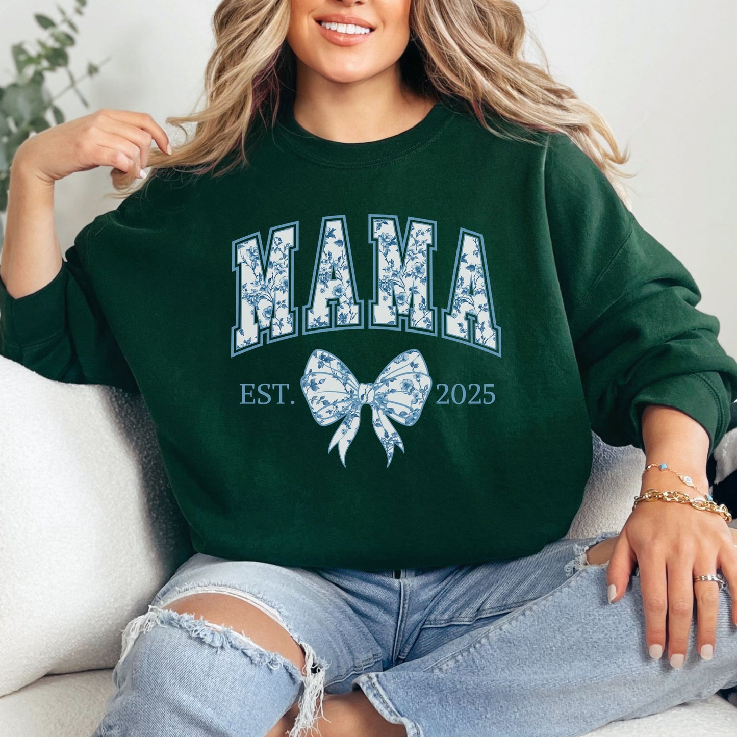Personalized Mama Est. Year Floral Bow Sweatshirt
