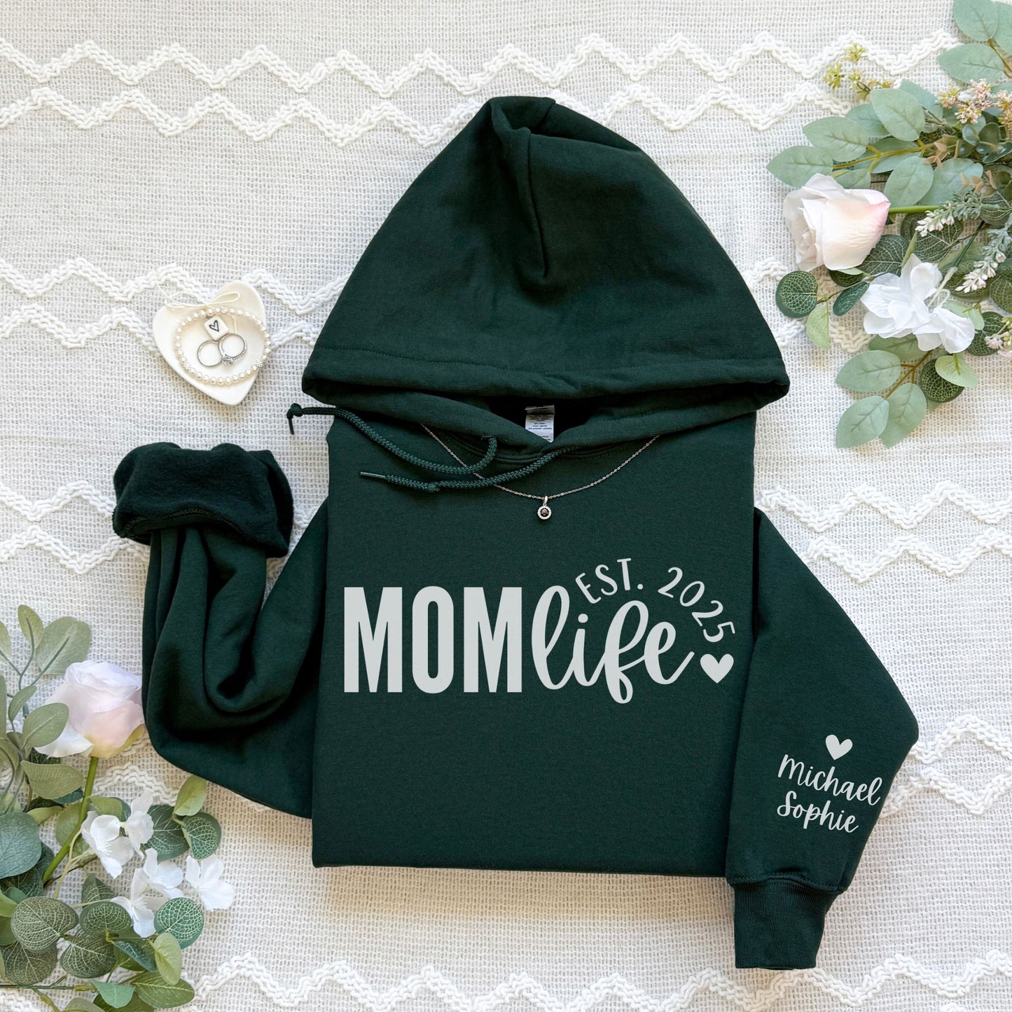 Personalized Mom Life Hoodie With Kids Names On Sleeve