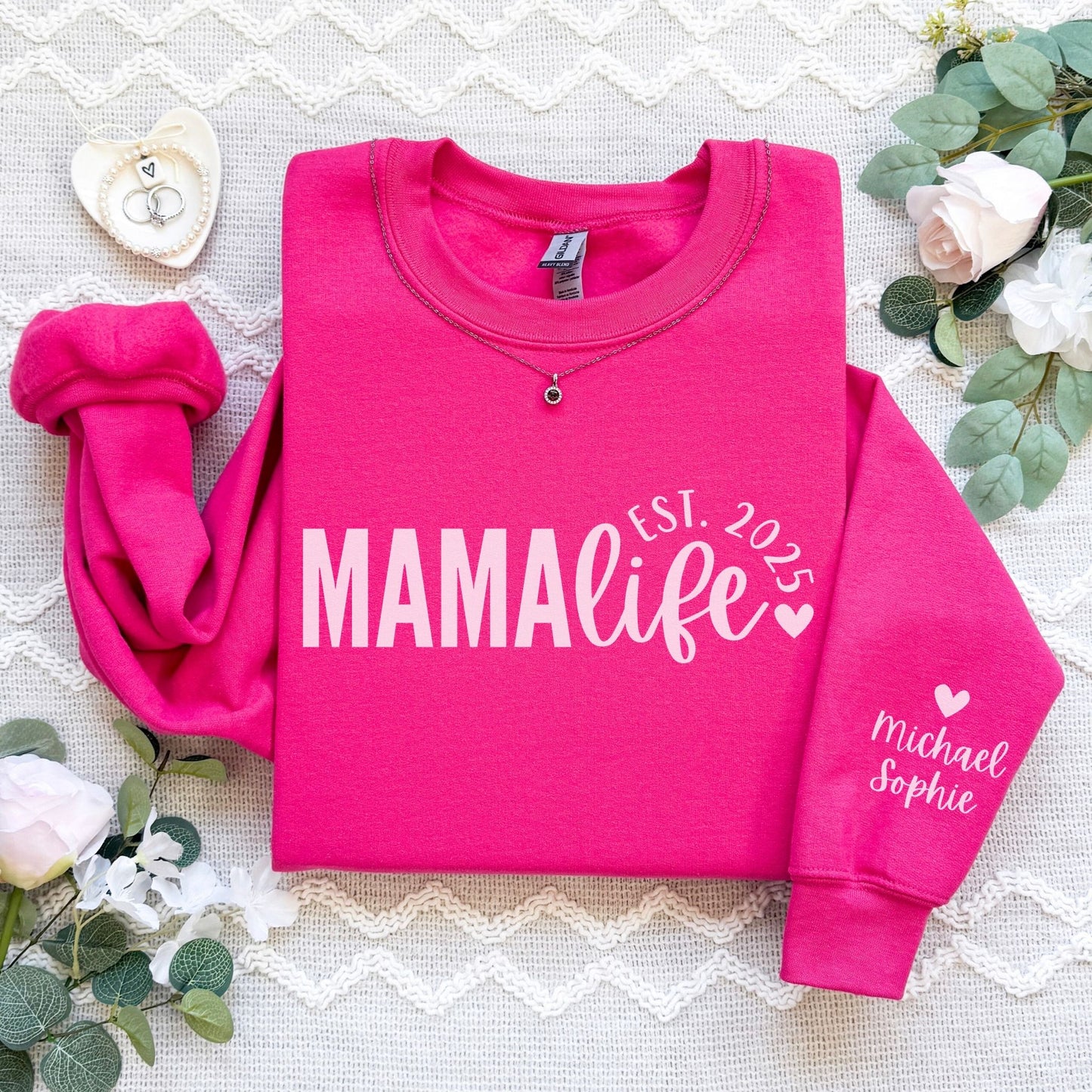 Personalized Mama Life Sweatshirt With Kids' Names On Sleeve