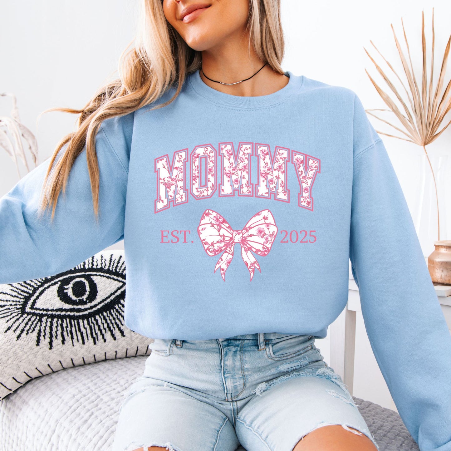 Personalized Mommy Est. Year Floral Bow Sweatshirt