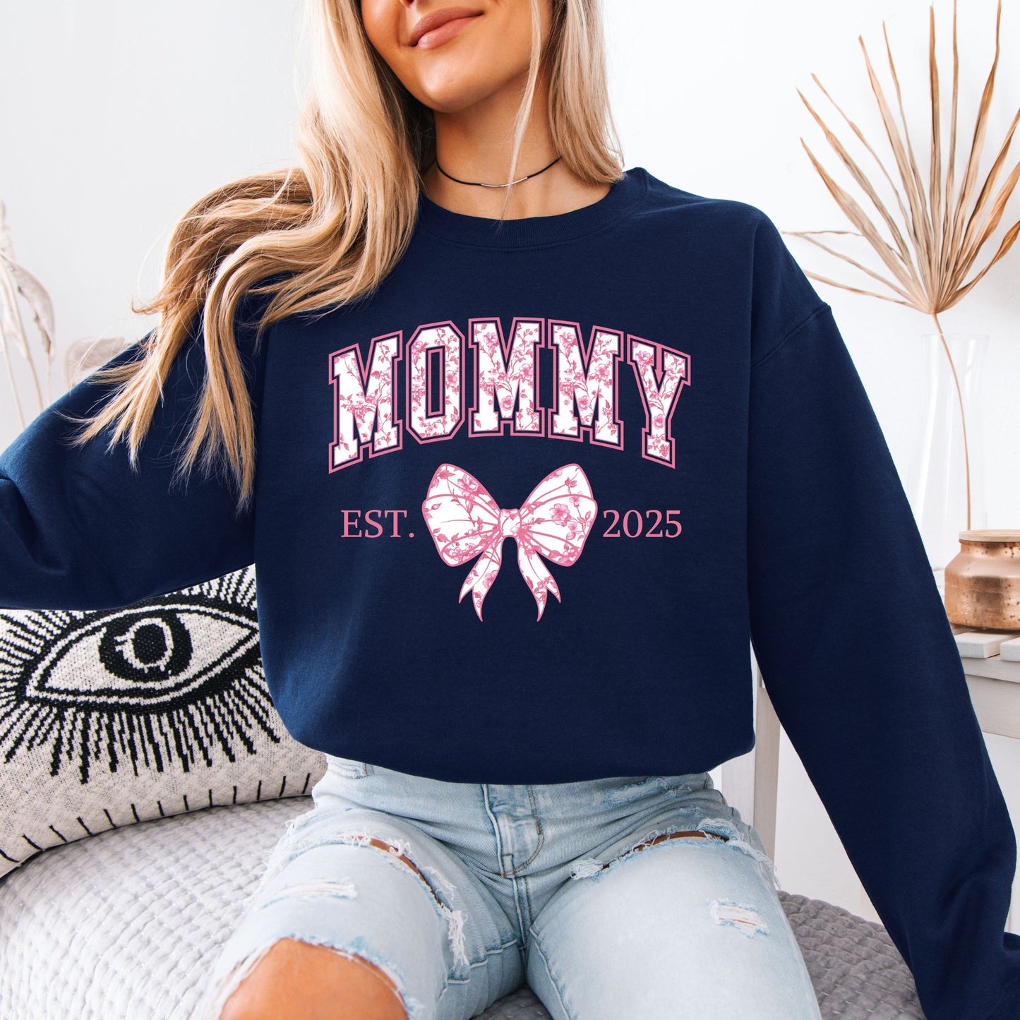 Personalized Mommy Est. Year Floral Bow Sweatshirt