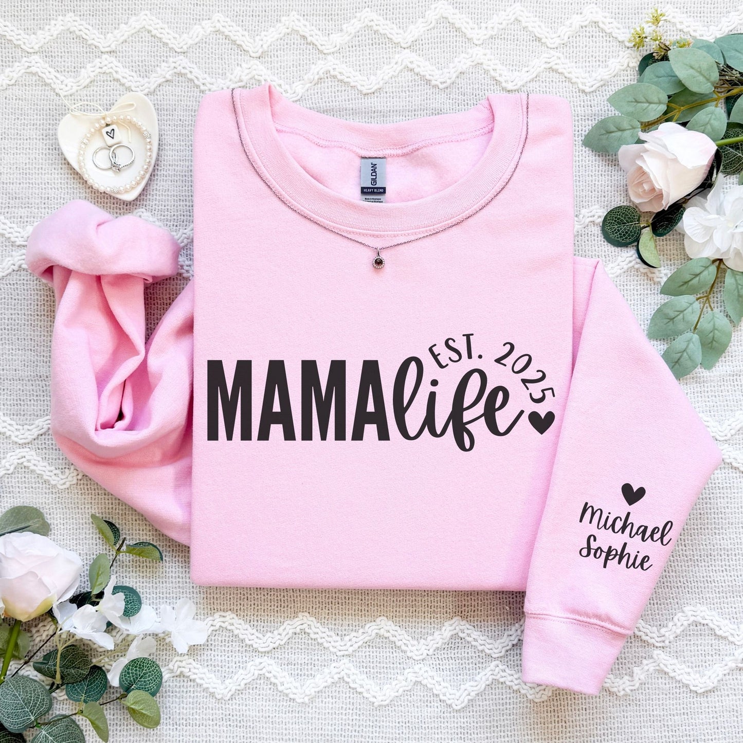 Personalized Mama Life Sweatshirt With Kids' Names On Sleeve