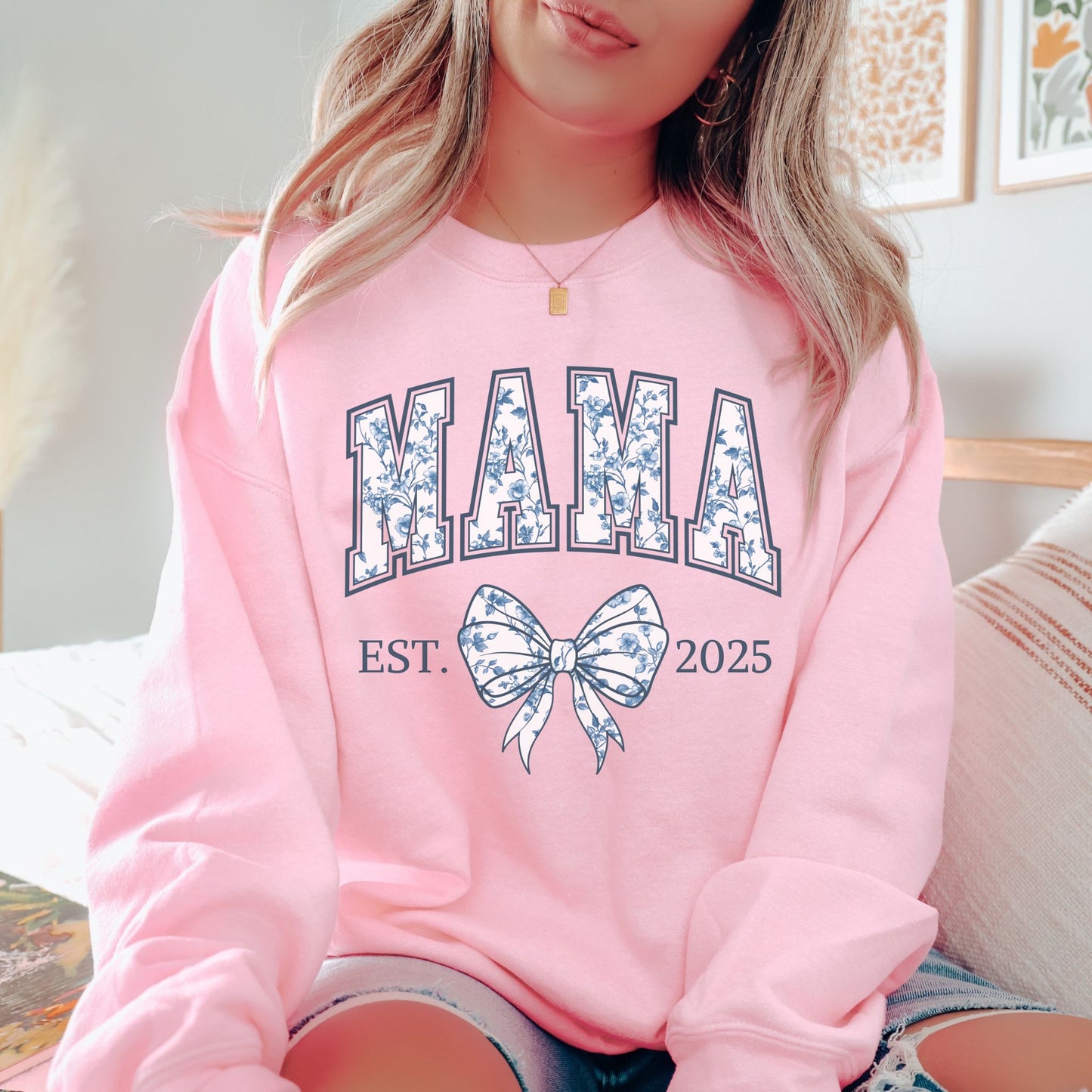 Personalized Mama Est. Year Floral Bow Sweatshirt