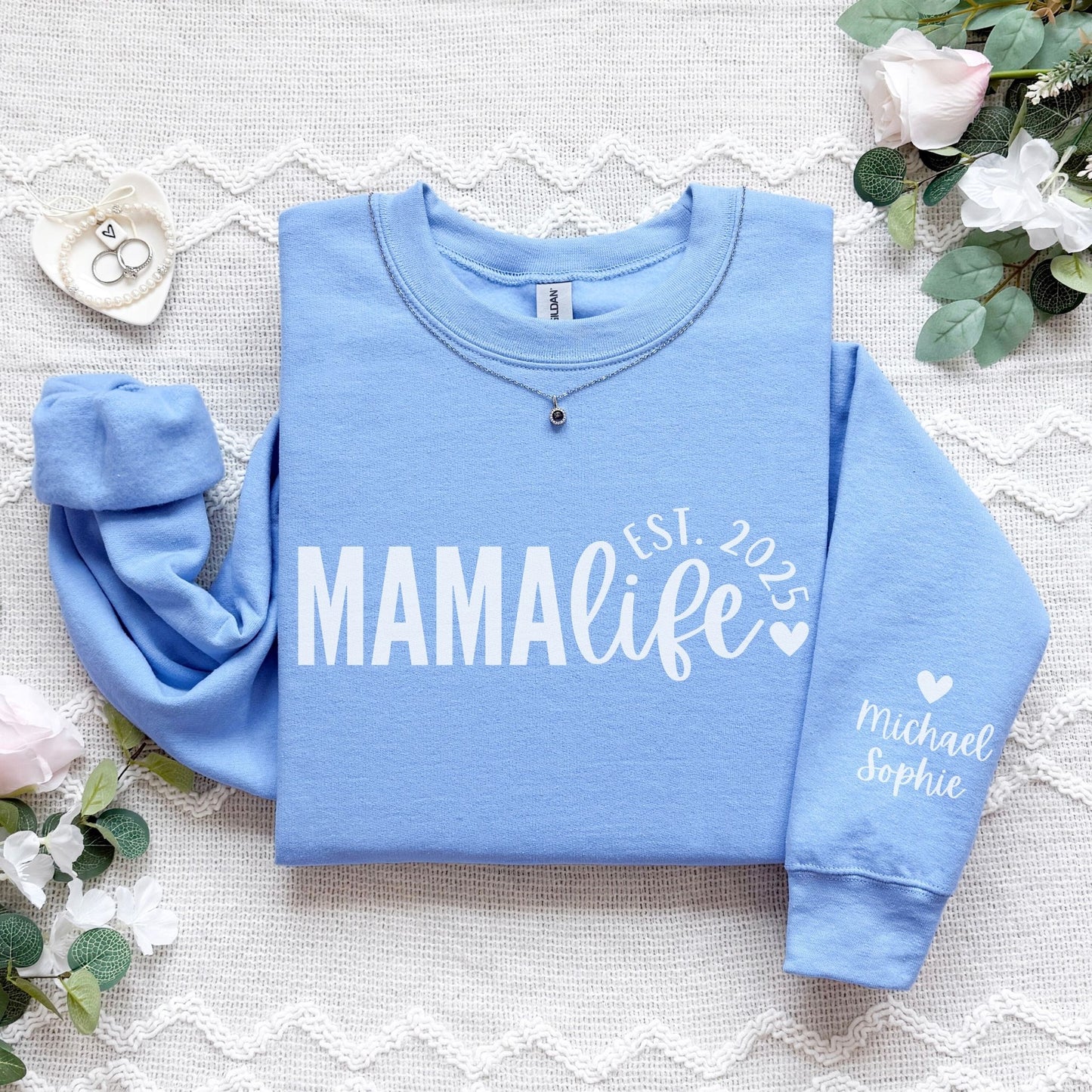 Personalized Mama Life Sweatshirt With Kids' Names On Sleeve